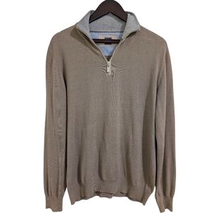 FEDELI Taupe/Tan Quarter-Zip Pullover Knit Italy 100% Cotton Mock Neck EU 52